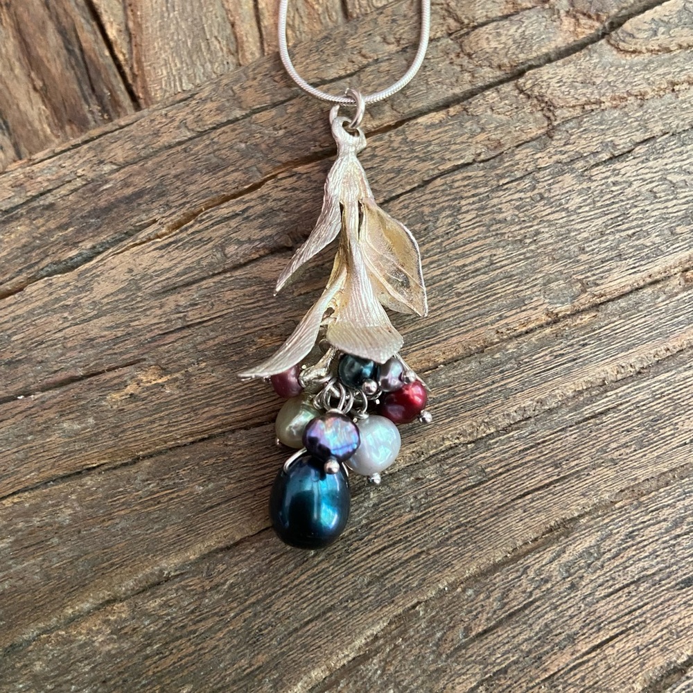 Artisan Crafted Sterling Silver & Pearl Botanical Pendant